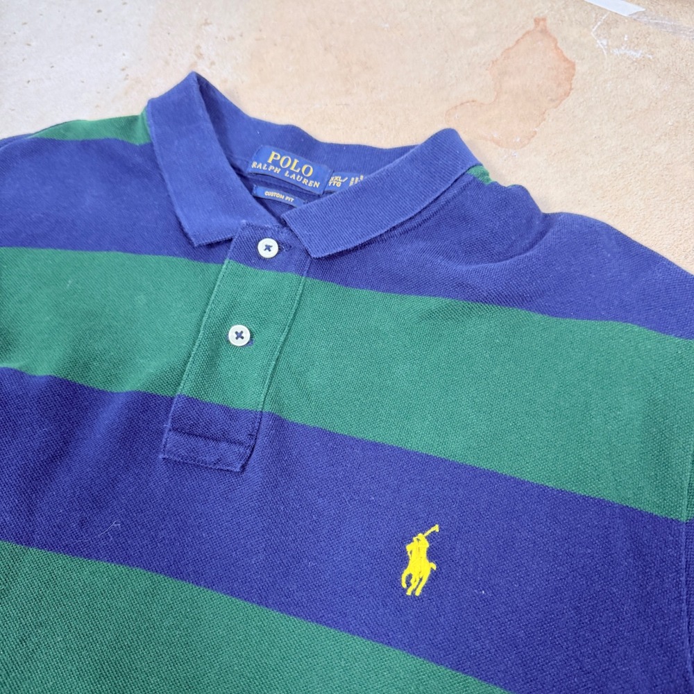 Polo Ralph‎ Lauren Men Custom Fit Striped Short Sleeve Polo Shirt Blue Green - Picture 2 of 4